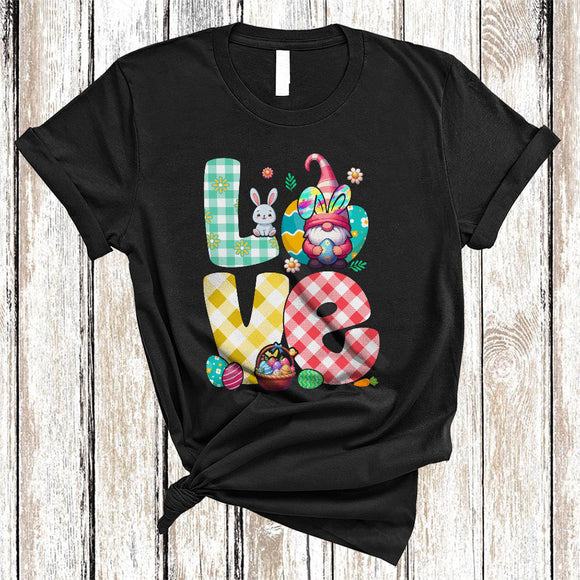 MacnyStore - LOVE, Awesome Plaid Easter Day Gnome Bunny, Matching Family Group Egg Hunting T-Shirt