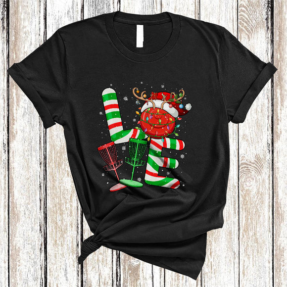 MacnyStore - LOVE, Joyful Cool Christmas Santa Reindeer Disc Golf Ball, Disc Golf Sport Player X-mas Team T-Shirt