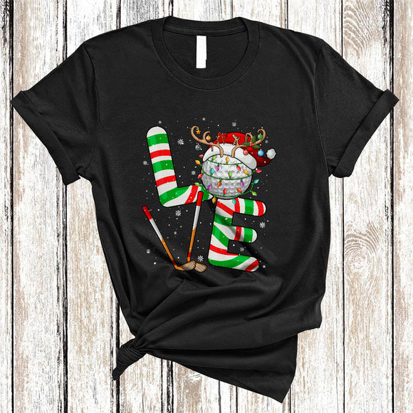 MacnyStore - LOVE, Joyful Cool Christmas Santa Reindeer Golf Ball, Golf Sport Player X-mas Team T-Shirt