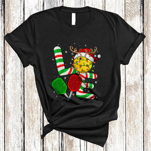 MacnyStore - LOVE, Joyful Cool Christmas Santa Reindeer Pickleball Ball, Pickleball Sport Player X-mas Team T-Shirt