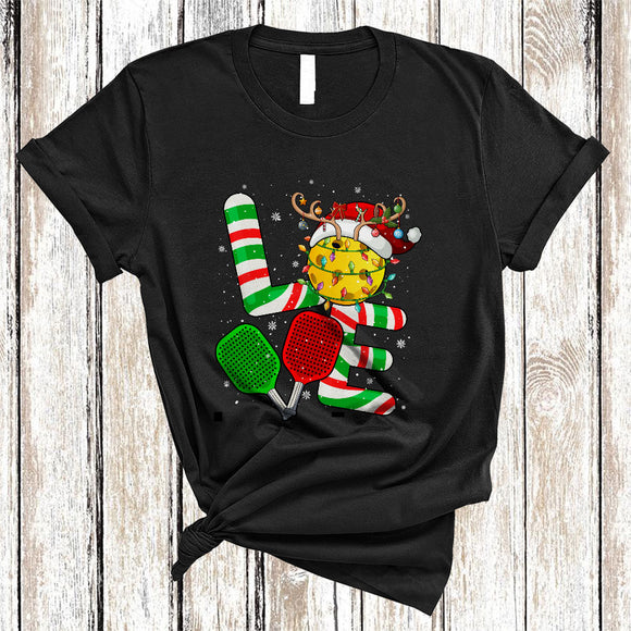 MacnyStore - LOVE, Joyful Cool Christmas Santa Reindeer Pickleball Ball, Pickleball Sport Player X-mas Team T-Shirt