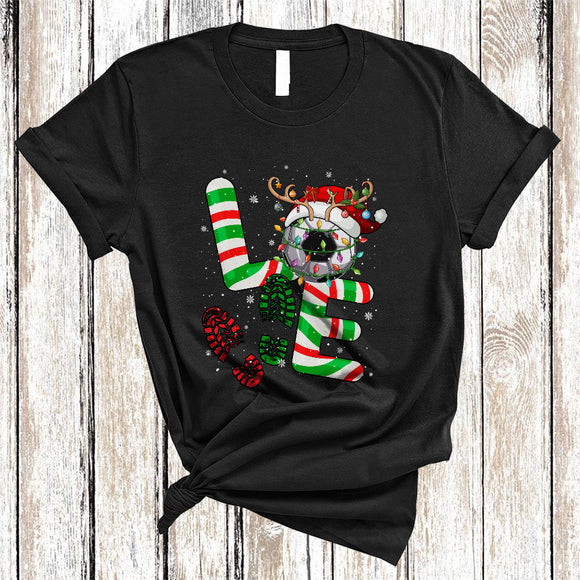 MacnyStore - LOVE, Joyful Cool Christmas Santa Reindeer Soccer Ball, Soccer Sport Player X-mas Team T-Shirt