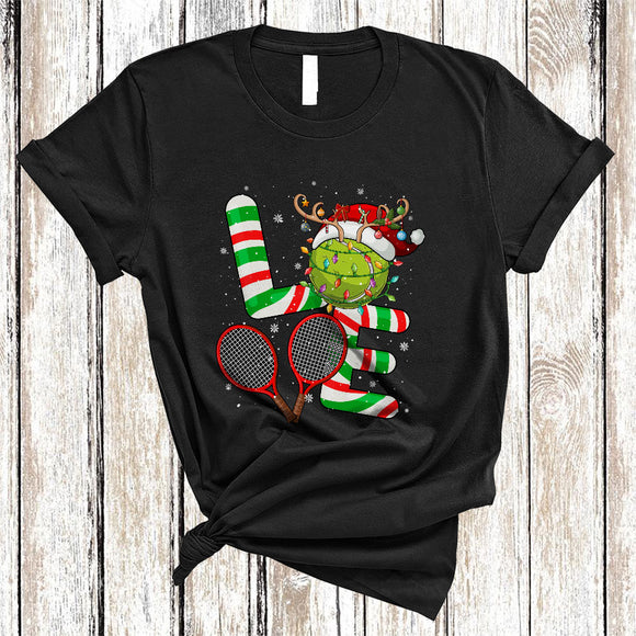 MacnyStore - LOVE, Joyful Cool Christmas Santa Reindeer Tennis Ball, Tennis Sport Player X-mas Team T-Shirt