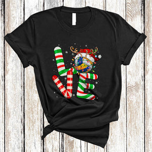 MacnyStore - LOVE, Joyful Cool Christmas Santa Reindeer Volleyball Ball, Volleyball Sport Player X-mas Team T-Shirt