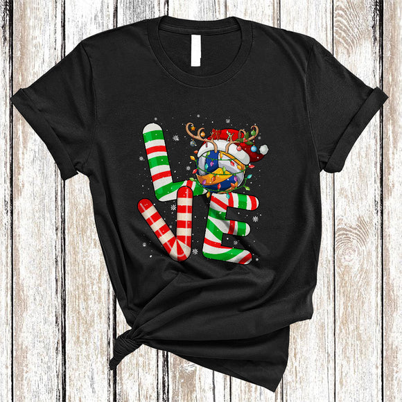 MacnyStore - LOVE, Joyful Cool Christmas Santa Reindeer Volleyball Ball, Volleyball Sport Player X-mas Team T-Shirt