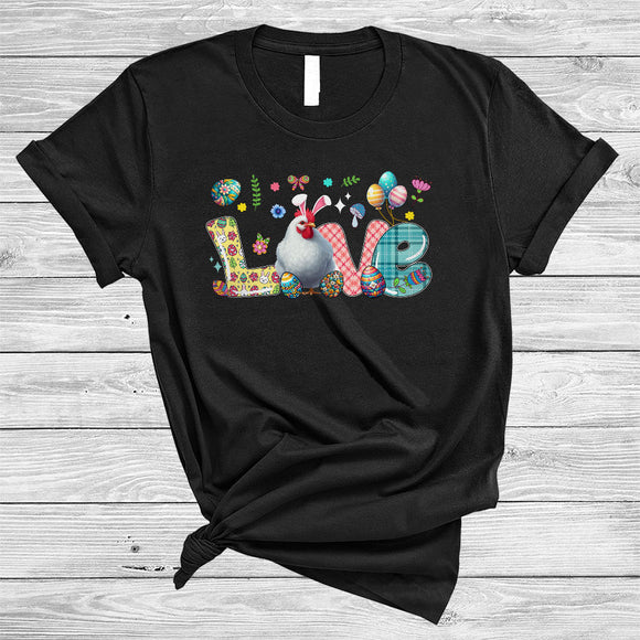 MacnyStore - LOVE, Lovely Easter Day Plaid Chicken Bunny Lover, Matching Family Egg Hunt Group T-Shirt