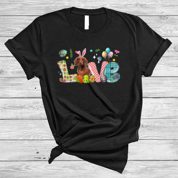 MacnyStore - LOVE, Lovely Easter Day Plaid Dachshund Bunny Lover, Matching Family Egg Hunt Group T-Shirt
