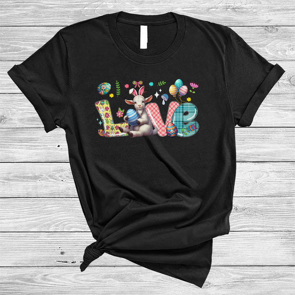 MacnyStore - LOVE, Lovely Easter Day Plaid Goat Bunny Lover, Matching Family Egg Hunt Group T-Shirt