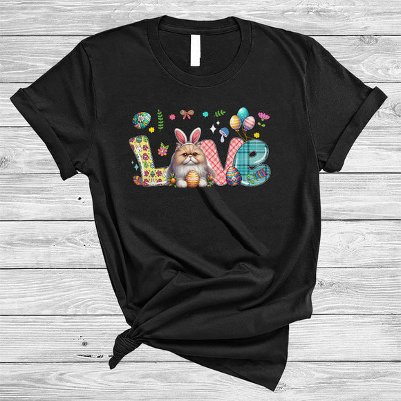 MacnyStore - LOVE, Lovely Easter Day Plaid Persian Cat Bunny Lover, Matching Family Egg Hunt Group T-Shirt