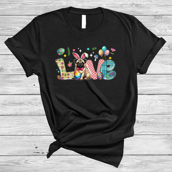 MacnyStore - LOVE, Lovely Easter Day Plaid Pug Bunny Lover, Matching Family Egg Hunt Group T-Shirt