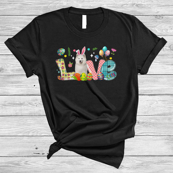 MacnyStore - LOVE, Lovely Easter Day Plaid Samoyed Bunny Lover, Matching Family Egg Hunt Group T-Shirt
