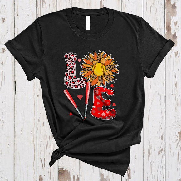 MacnyStore - LOVE, Wonderful Valentine's Day Leopard Sunflower Baseball, Matching Baseball Player Sport Team T-Shirt