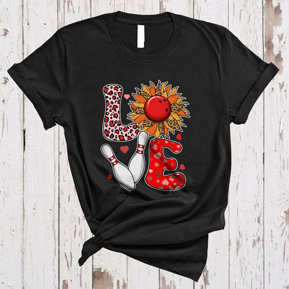MacnyStore - LOVE, Wonderful Valentine's Day Leopard Sunflower Bowling, Matching Bowling Player Sport Team T-Shirt