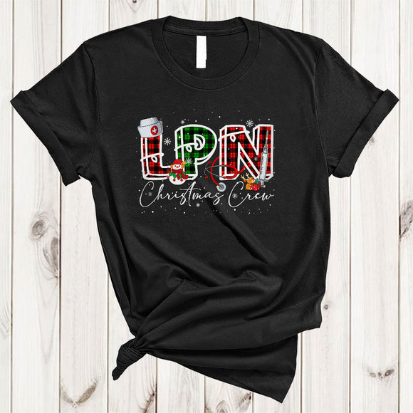 MacnyStore - LPN Christmas Crew, Cheerful Red Green Plaid Snow Around, X-mas Nurse Nursing Lover T-Shirt
