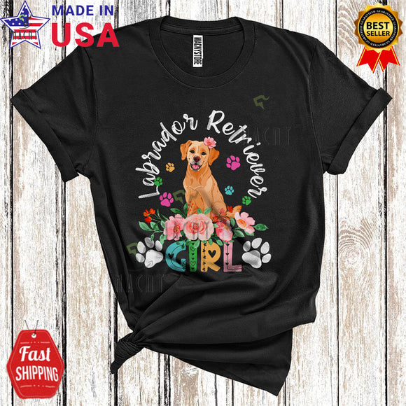 MacnyStore - Labrador Retriever Girl Cute Happy Mother's Day Flowers Paws Matching Family Group T-Shirt