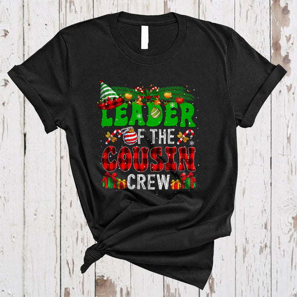 MacnyStore - Leader Of The Cousin Crew, Wonderful Christmas ELF Hat Plaid, Cousin X-mas Family Group T-Shirt