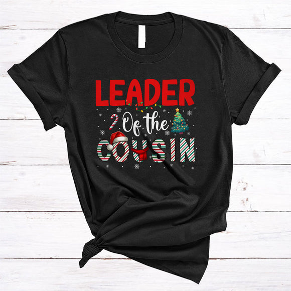 MacnyStore - Leader Of The Cousin, Cheerful Cute Christmas Tree Santa, Matching X-mas Family Group T-Shirt