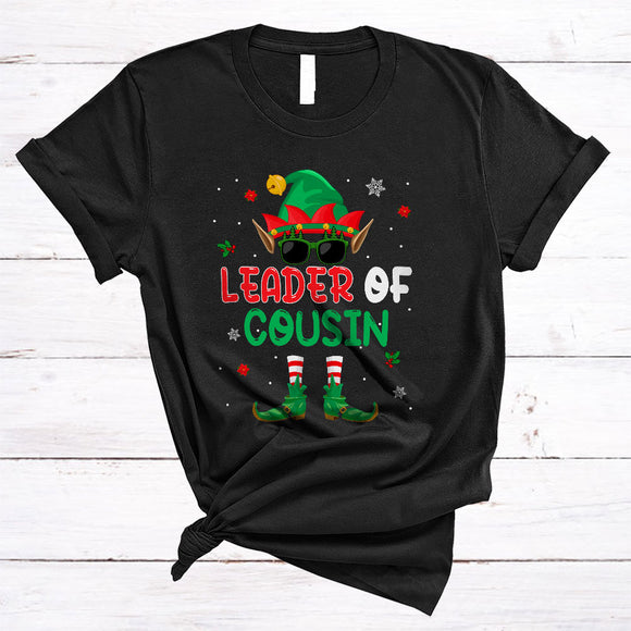 MacnyStore - Leader of Cousin ELF Funny Cool Christmas ELF Lover Matching Xmas Pajama Family Group T-Shirt
