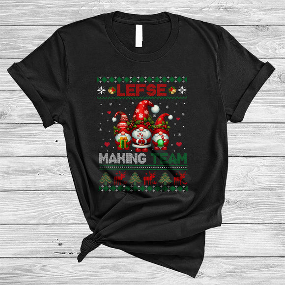 MacnyStore - Lefse Making Team, Adorable Christmas Three Norwegian Lefse Gnomes, Sweater X-mas Group T-Shirt