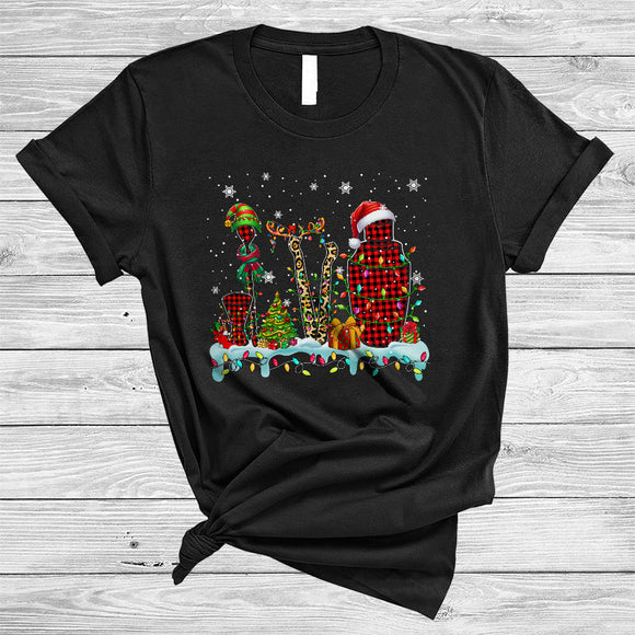 MacnyStore - Leopard Plaid Bartender Tools, Colorful Funny Christmas Lights, X-mas Snow Pajamas Group T-Shirt