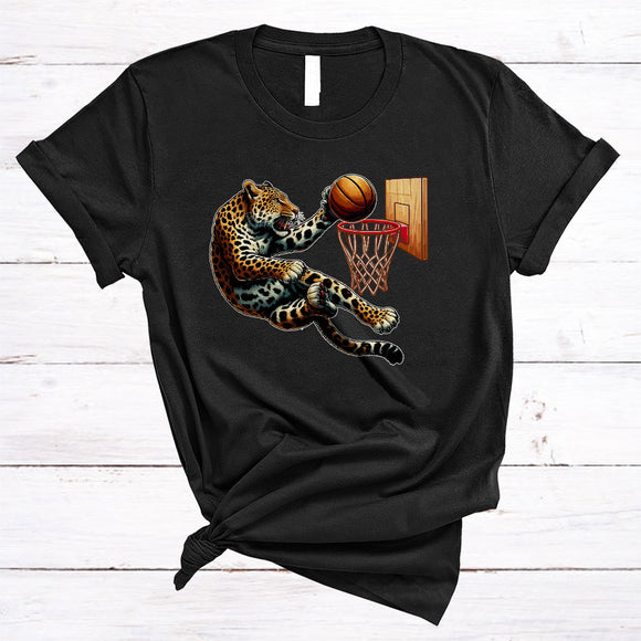 MacnyStore - Leopard Playing Basketball, Joyful Sport Basketball Player Lover, Wild Animal Zoo Keeper Group T-Shirt