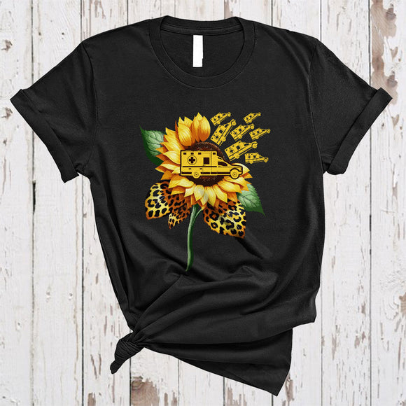 MacnyStore - Leopard Sunflower With Ambulance Lover, Adorable Flowers, Matching Women Family Group T-Shirt