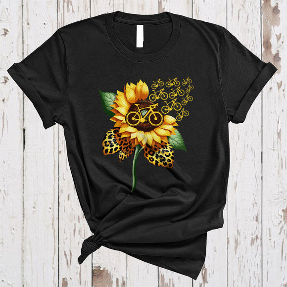 MacnyStore - Leopard Sunflower With Bicycle Lover, Adorable Flowers, Matching Women Family Group T-Shirt