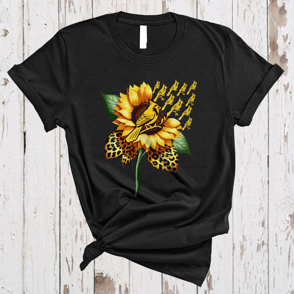 MacnyStore - Leopard Sunflower With Cardinal Bird Bird Lover, Adorable Flowers, Matching Women Family Group T-Shirt