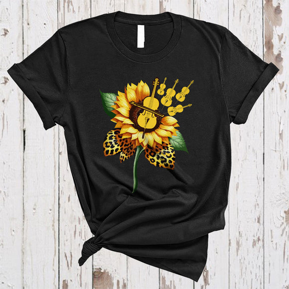 MacnyStore - Leopard Sunflower With Cello Player, Adorable Flowers, Matching Women Family Group T-Shirt
