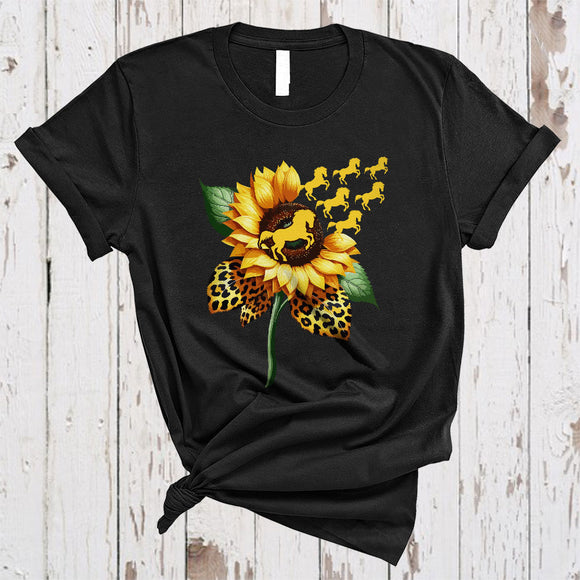 MacnyStore - Leopard Sunflower With Farmer Horse, Adorable Flowers, Matching Women Family Group T-Shirt