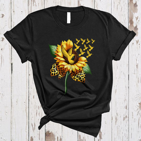 MacnyStore - Leopard Sunflower With Hummingbird Bird Lover, Adorable Flowers, Matching Women Family Group T-Shirt