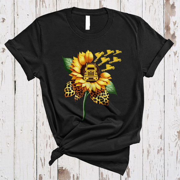 MacnyStore - Leopard Sunflower With Truck Lover, Adorable Flowers, Matching Women Family Group T-Shirt