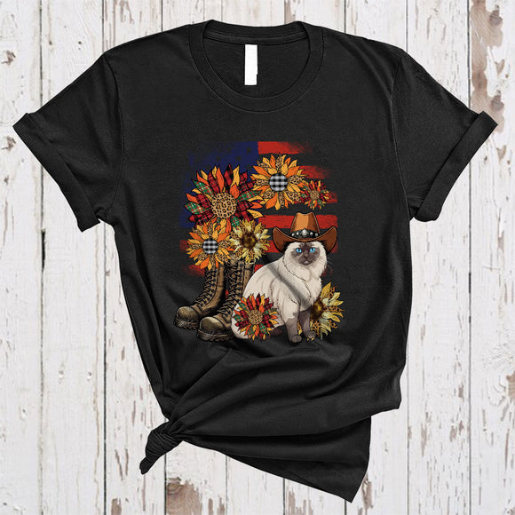 MacnyStore - Leopard Sunflowers Birman American Flag Boot, Awesome 4th Of July US Patriotic Group T-Shirt
