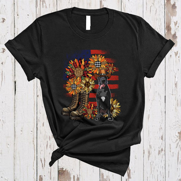 MacnyStore - Leopard Sunflowers Great Dane American Flag Boot, Awesome 4th Of July US Patriotic Group T-Shirt