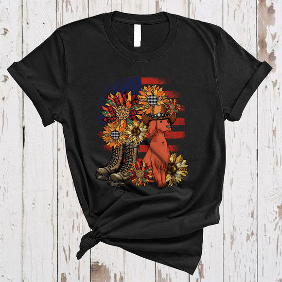 MacnyStore - Leopard Sunflowers Irish Setter American Flag Boot, Awesome 4th Of July US Patriotic Group T-Shirt