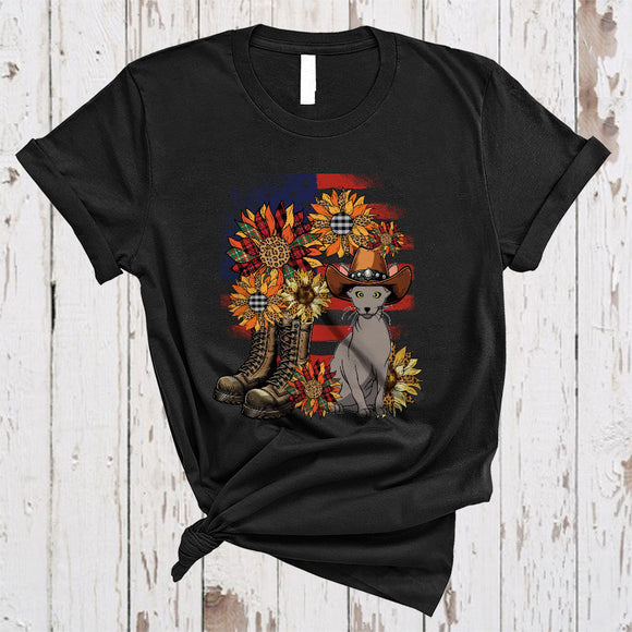 MacnyStore - Leopard Sunflowers Peterbald American Flag Boot, Awesome 4th Of July US Patriotic Group T-Shirt