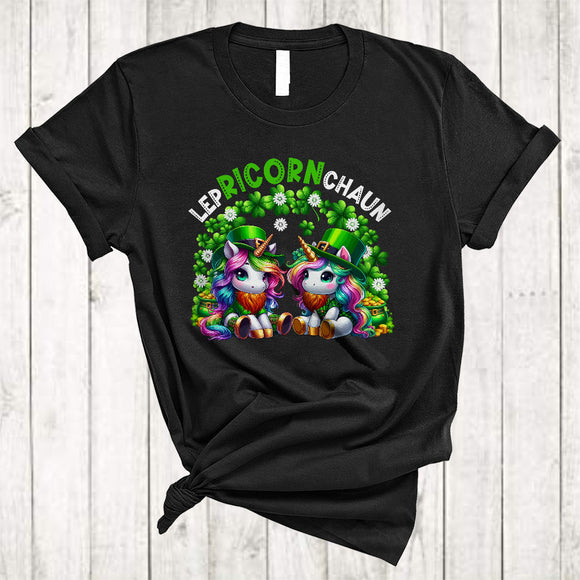 MacnyStore - Lepricornchaun, Joyful St. Patrick's Day Lucky Shamrock Two Unicorns, Irish Family Group T-Shirt