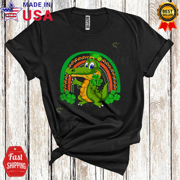 MacnyStore - Leprechaun Alligator With Shamrock Rainbow Cute Happy St. Patrick's Day Zoo Wild Animal Lover T-Shirt
