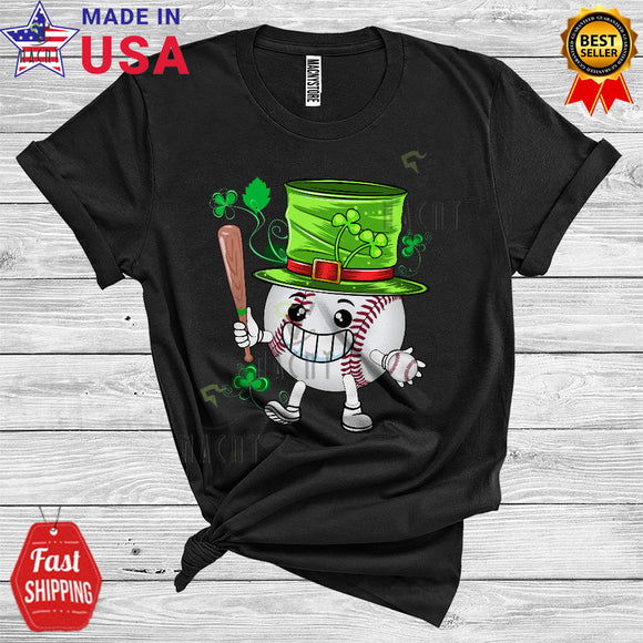 MacnyStore - Leprechaun Baseball Playing Cool Cute St. Patrick's Day Shamrocks Baseball Player Playing Team T-Shirt