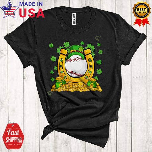 MacnyStore - Leprechaun Baseball With Horseshoe Shamrocks Cool Happy St. Patrick's Day Sport Player Team T-Shirt