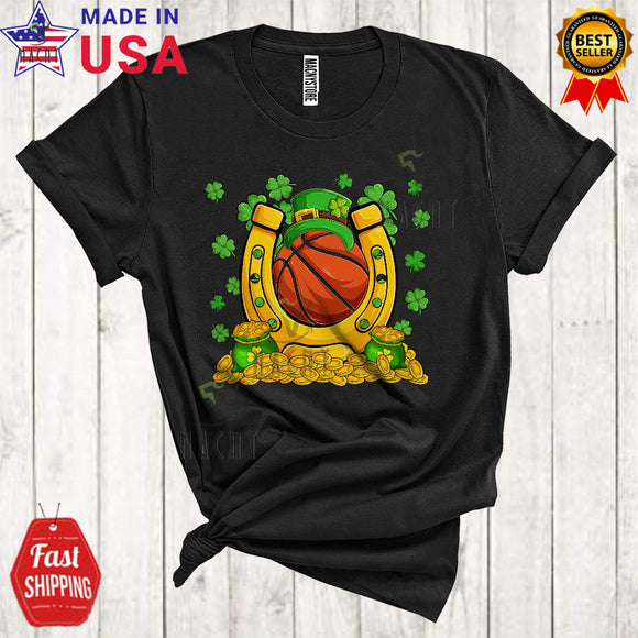 MacnyStore - Leprechaun Basketball With Horseshoe Shamrocks Cool Happy St. Patrick's Day Sport Player Team T-Shirt