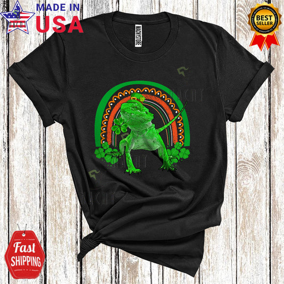 MacnyStore - Leprechaun Bearded Dragon With Shamrock Rainbow Cute Happy St. Patrick's Day Zoo Wild Animal Lover T-Shirt