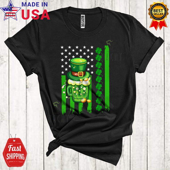 MacnyStore - Leprechaun Beer With Green American Flag Cute Cool St. Patrick's Day Beer Drunk Drinking Lover T-Shirt