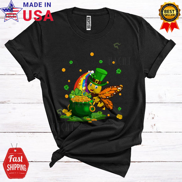 MacnyStore - Leprechaun Butterfly With Pot Of Gold Coins Cool Cute St. Patrick's Day Insect Animal Rainbow Lover T-Shirt