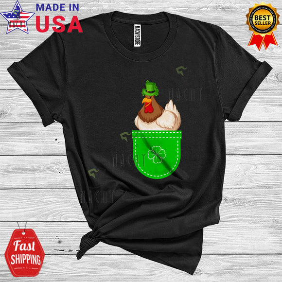 MacnyStore - Leprechaun Chicken In Shamrock Pocket Funny Cute St. Patrick's Day Chicken Farmer Animal Lover T-Shirt