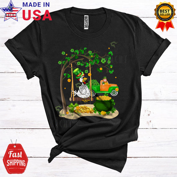 MacnyStore - Leprechaun Chicken On Swing Funny Cute St. Patrick's Day Shamrock Tree Truck Gold Pot T-Shirt