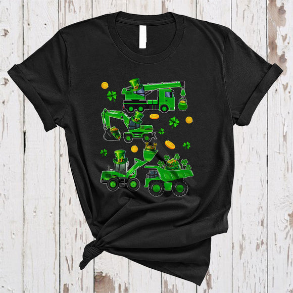 MacnyStore - Leprechaun Construction Truck Crew, Awesome St. Patrick's Day Crane Truck Excavator, Shamrock T-Shirt