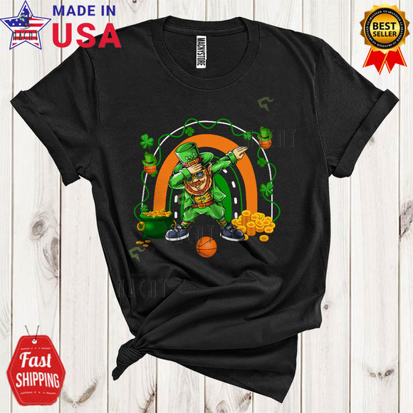 MacnyStore - Leprechaun Dabbing With Basketball Cool Matching St. Patrick's Day Shamrock Rainbow Sport Player T-Shirt