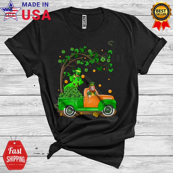 MacnyStore - Leprechaun Dachshund On Irish Flag Pickup Truck Cool Cute St. Patrick's Day Shamrock Tree T-Shirt