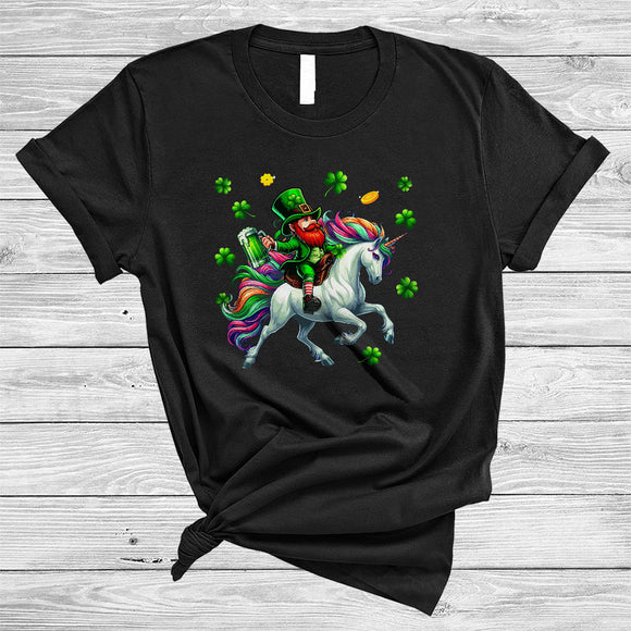 MacnyStore - Leprechaun Drinking Beer On Unicorn, Humorous St. Patrick's Day Beer Lover Unicorn, Drinking Team T-Shirt